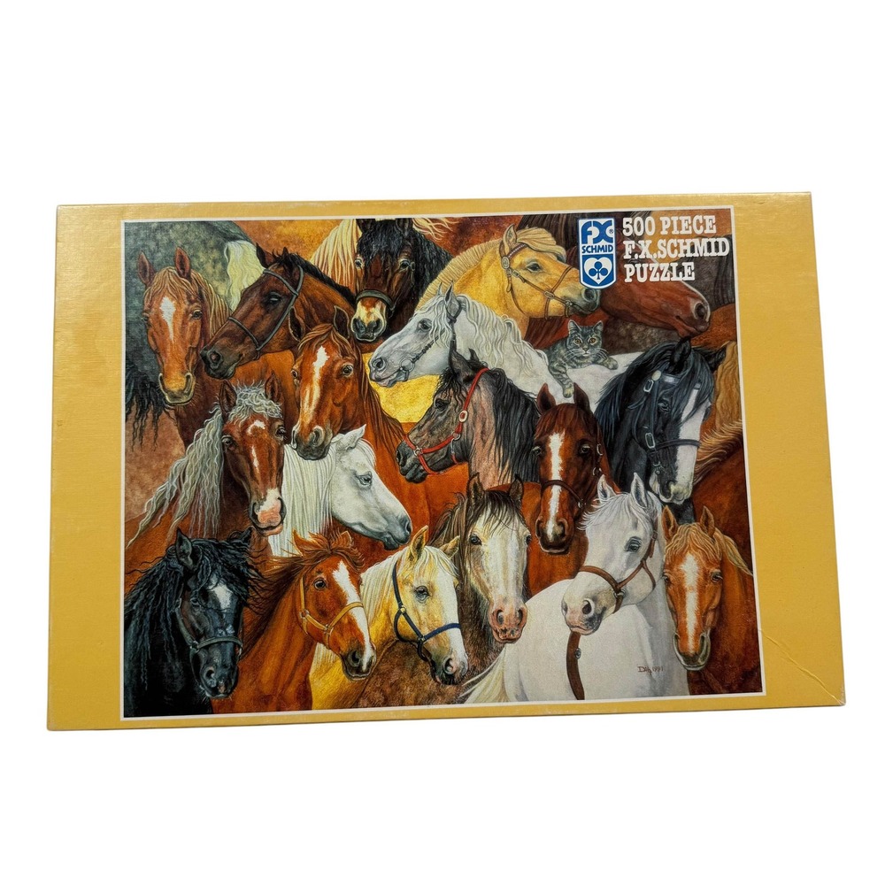 FX Schmid Cats in the Middle 500 Piece Horse Puzzle Vintage Ditz Art UNCOUNTED
